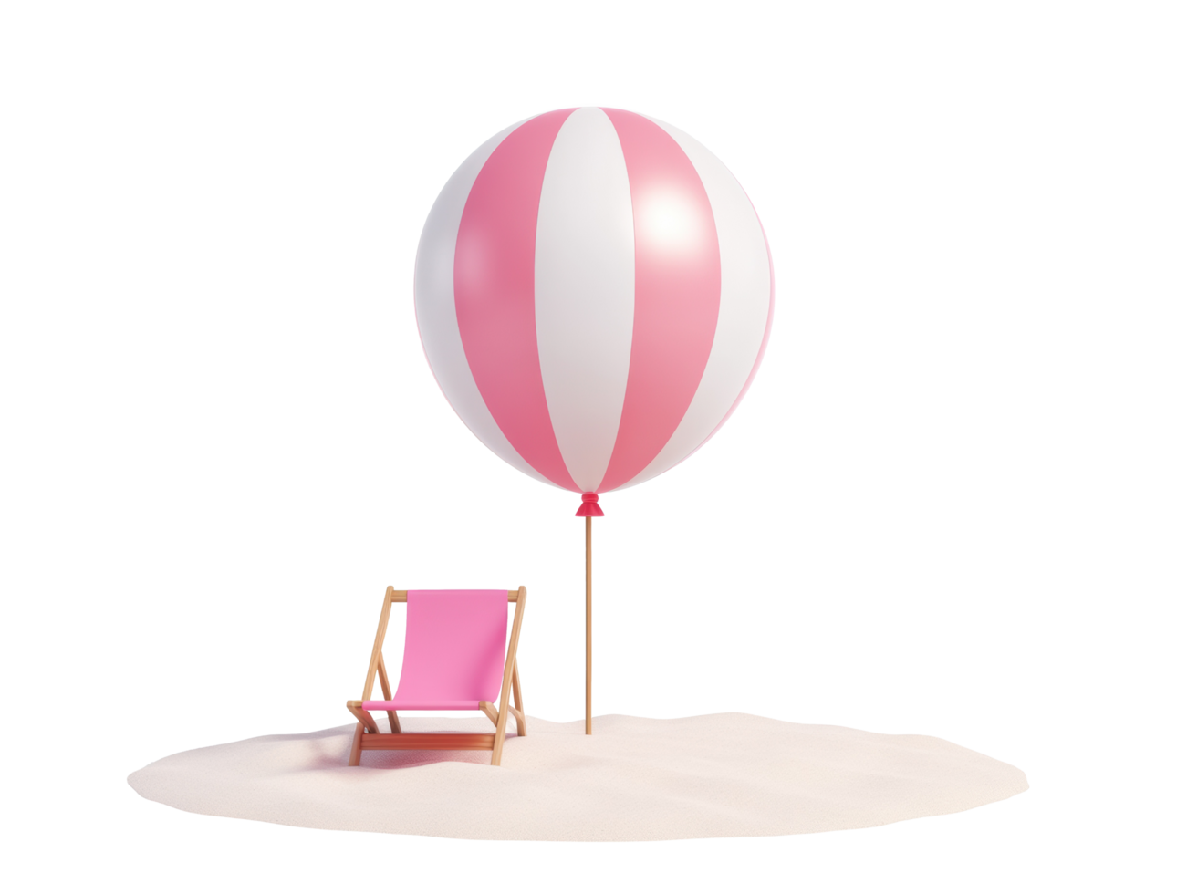 Relaxing summer beach scene with a chair and large ball png
