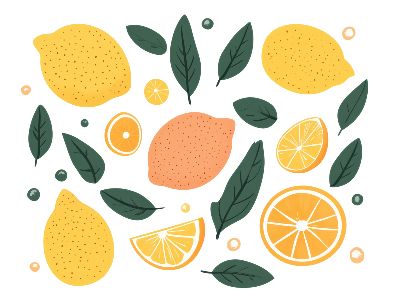 Vibrant lemon and leaf design for summer-themed decor png
