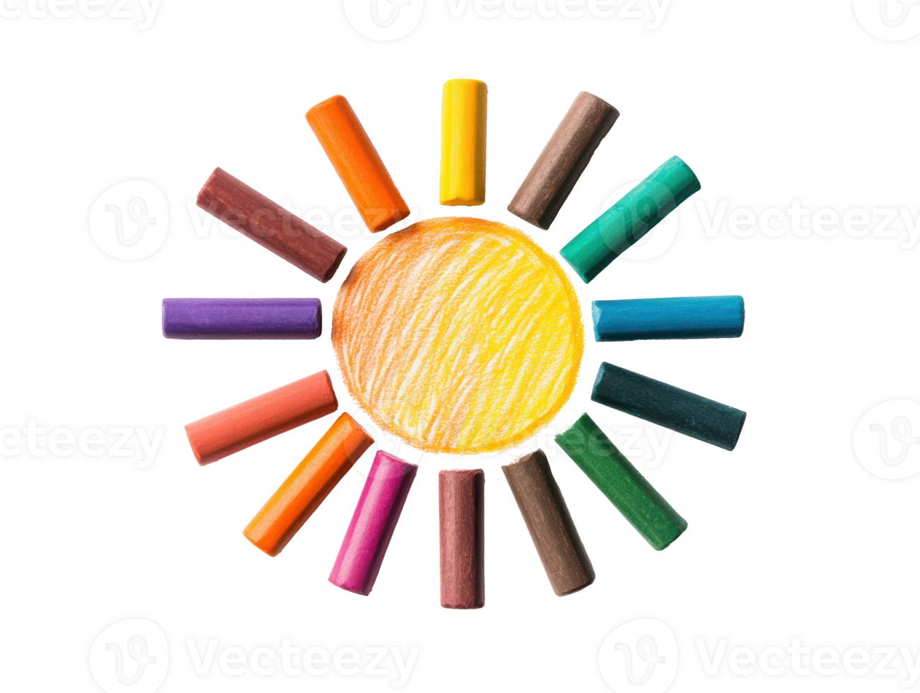 Creative sun design with colorful crayons for art projects png