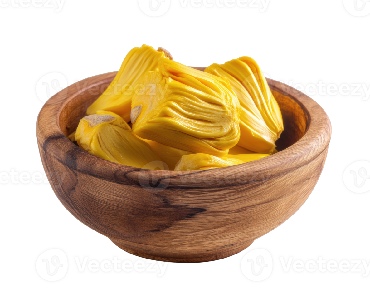 Fresh jackfruit pieces in a wooden bowl for healthy snacking png