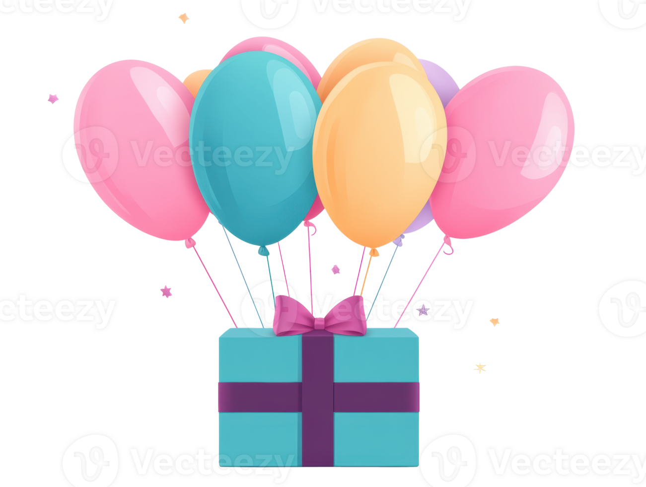 Colorful balloons and gift box for celebration decoration ideas png