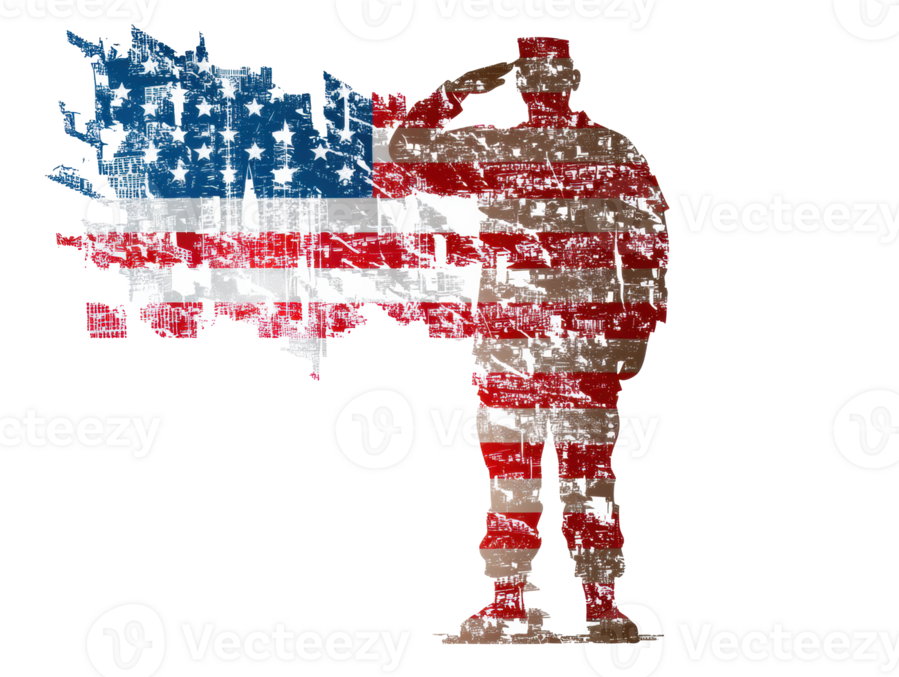 Soldier saluting with American flag colors and textures png