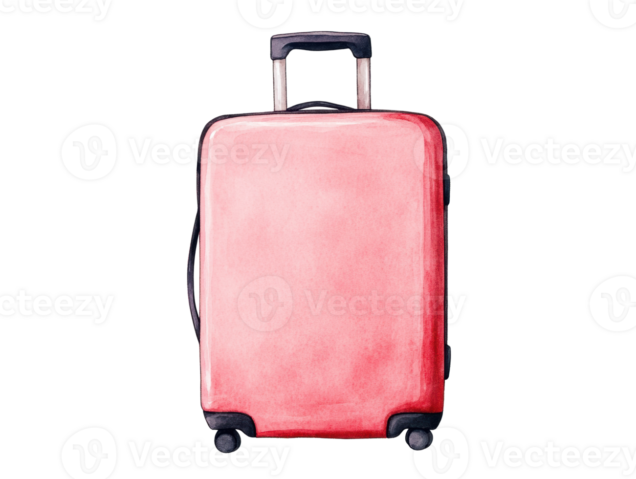 A vibrant pink suitcase stands upright, ready for a summer getaway png