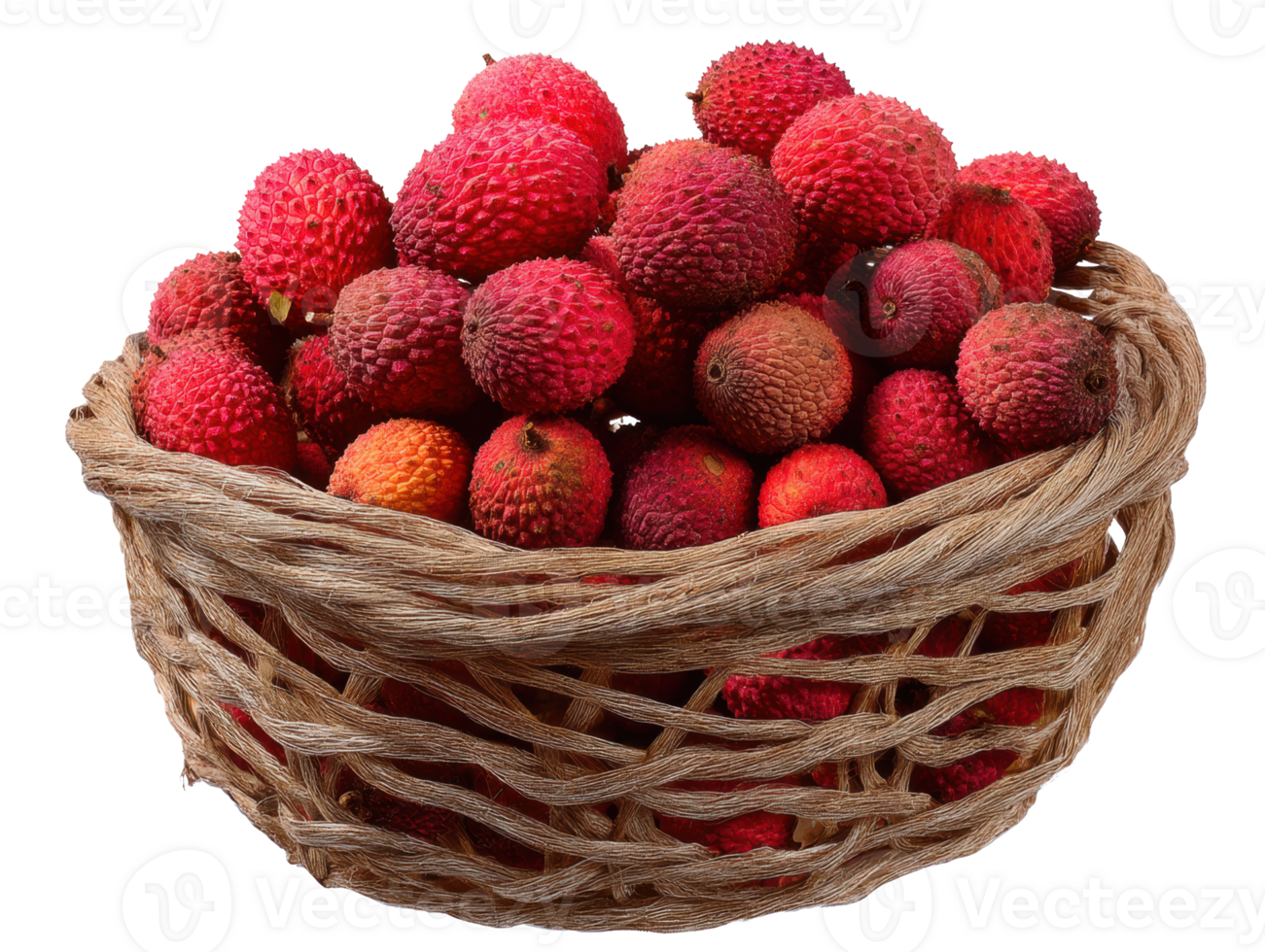 Fresh lychee fruits in a woven basket for tropical sweetness png