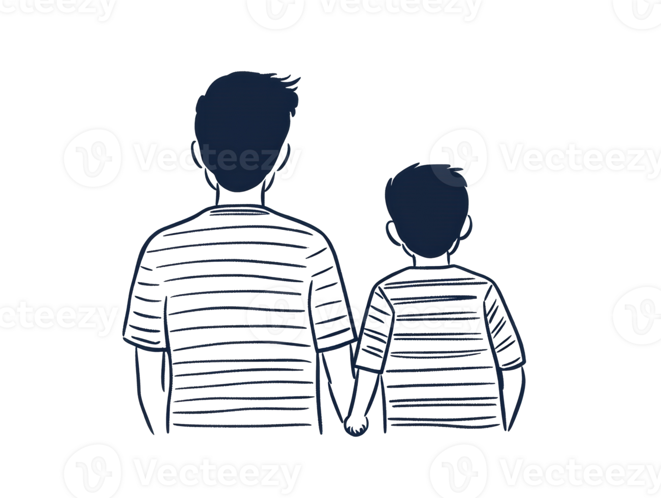 Father and son bonding time in matching striped outfits png