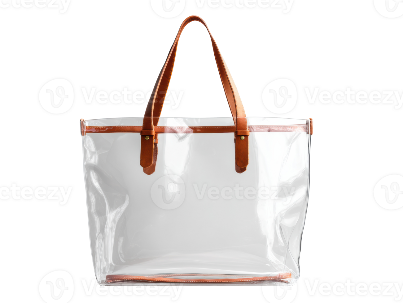 Stylish transparent tote bag with leather straps for daily use png