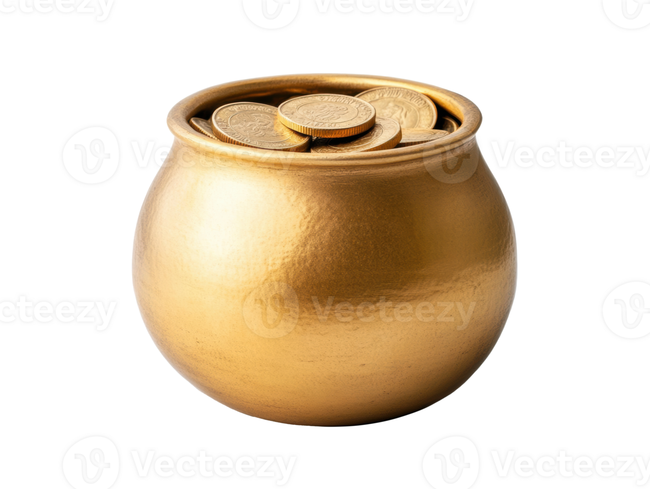 Golden pot filled with coins for prosperity and abundance png