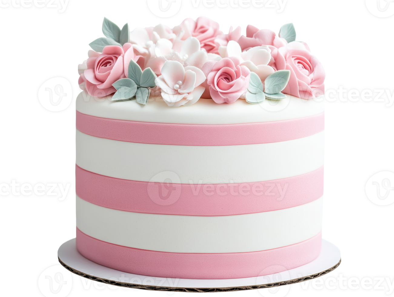 Elegant cake with pink roses and white flowers for celebrations png