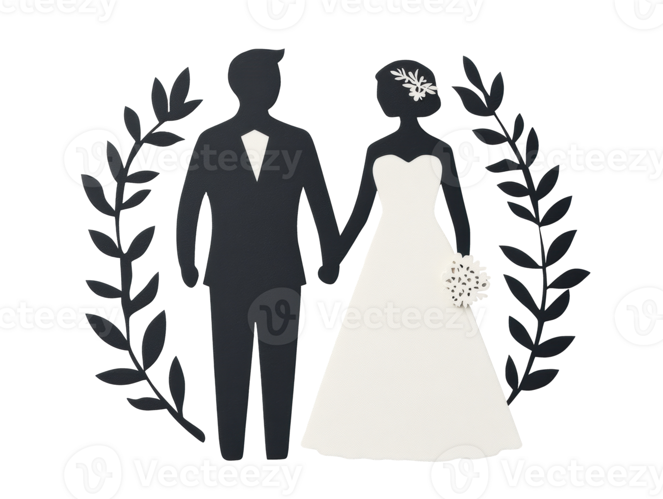Elegant wedding couple silhouette with floral elements for design png