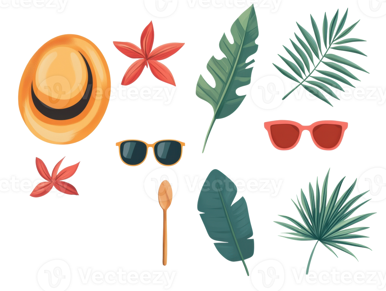 Tropical elements for summer vacation design and decoration png