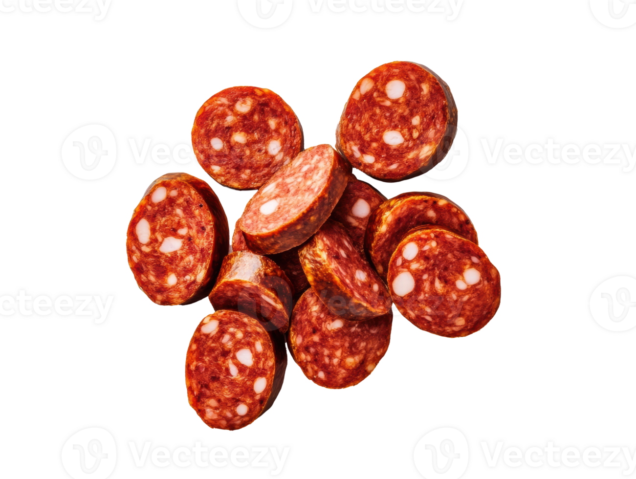 Spicy chorizo slices, perfect for cooking or snacking png
