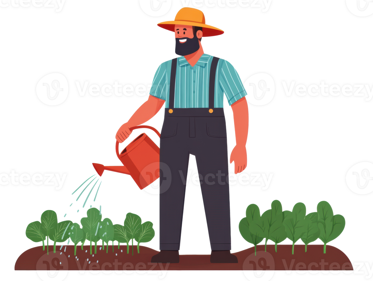 Gardener watering plants in a vibrant vegetable garden png