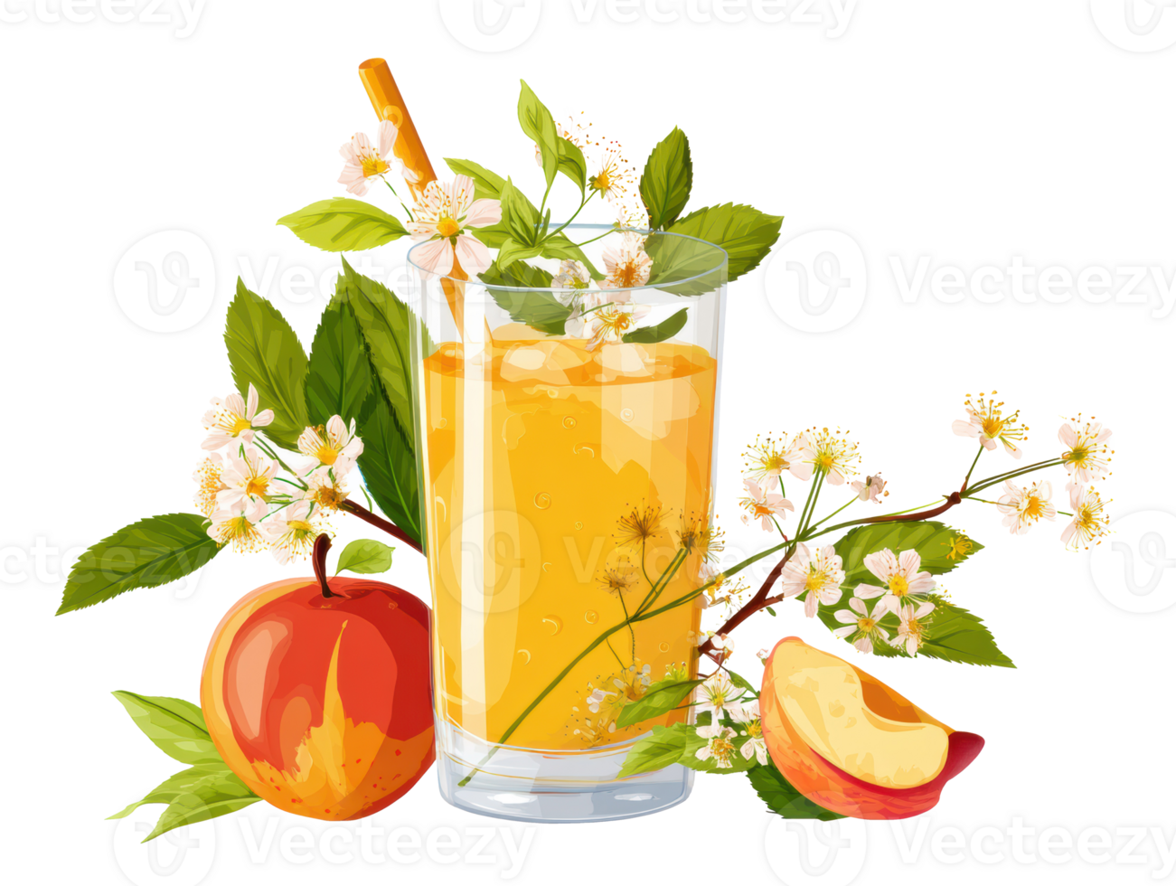 Refreshing apple juice with blossoms and fresh fruit in spring png