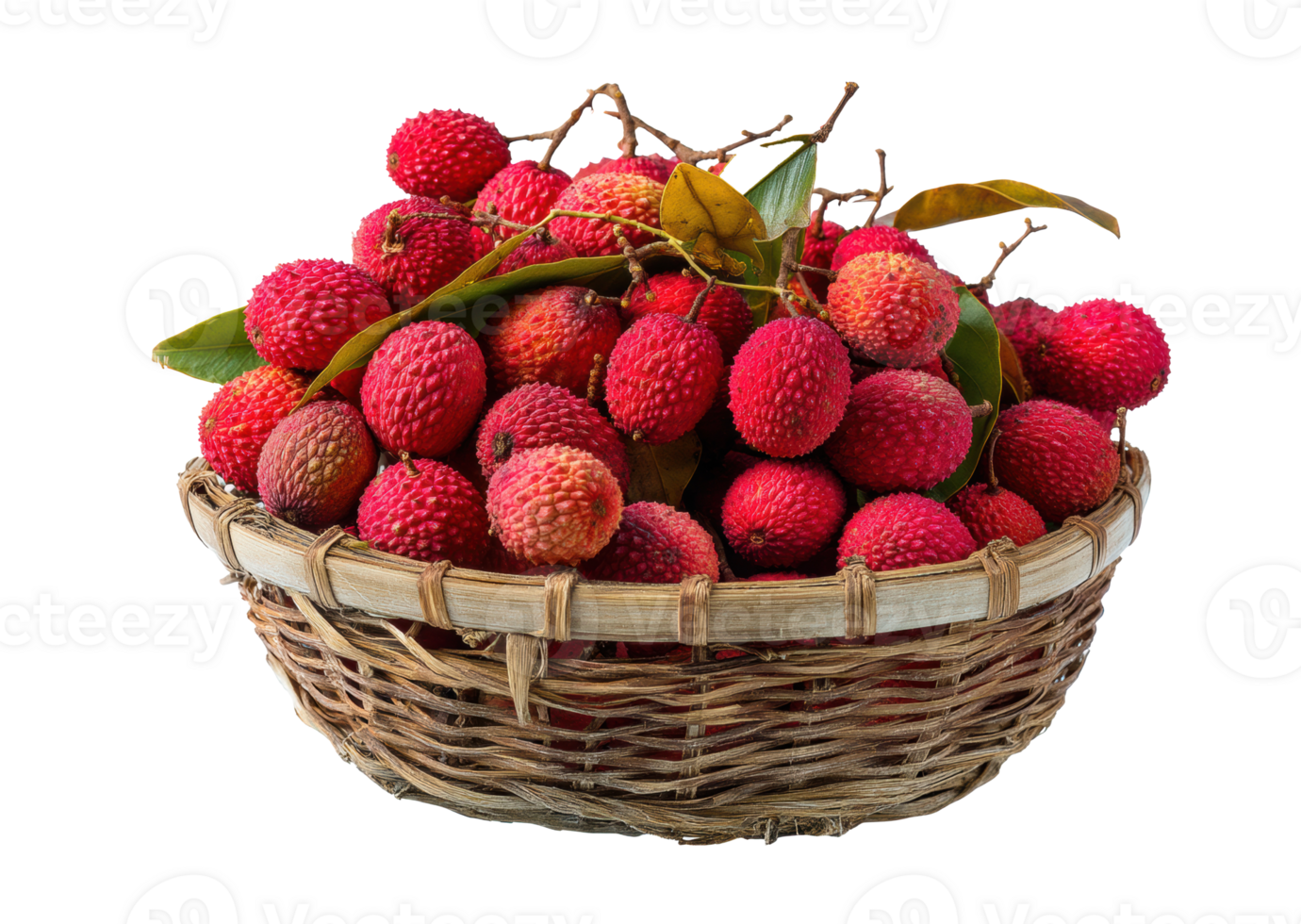 Fresh lychee fruit in a woven basket ready for a summer feast png