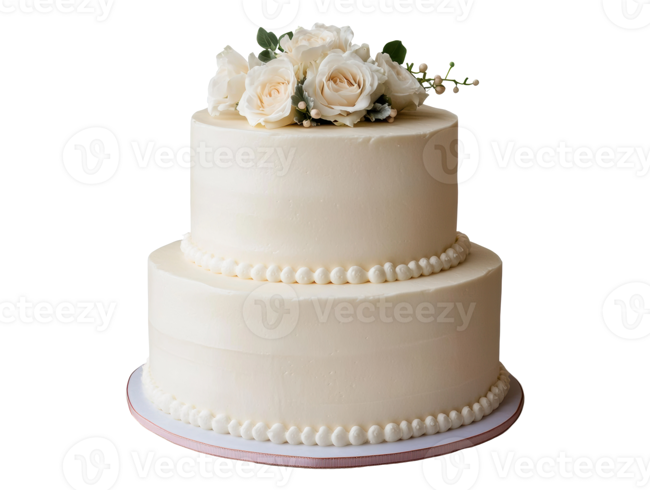 Elegant two-tier wedding cake with white roses png