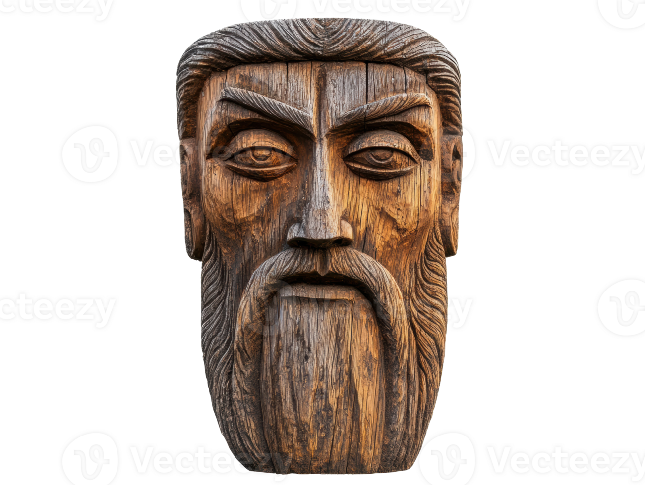 Wooden sculpture of a wise man with detailed facial features png