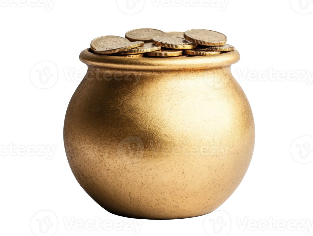 Golden pot of coins for celebrations and treasure hunts png