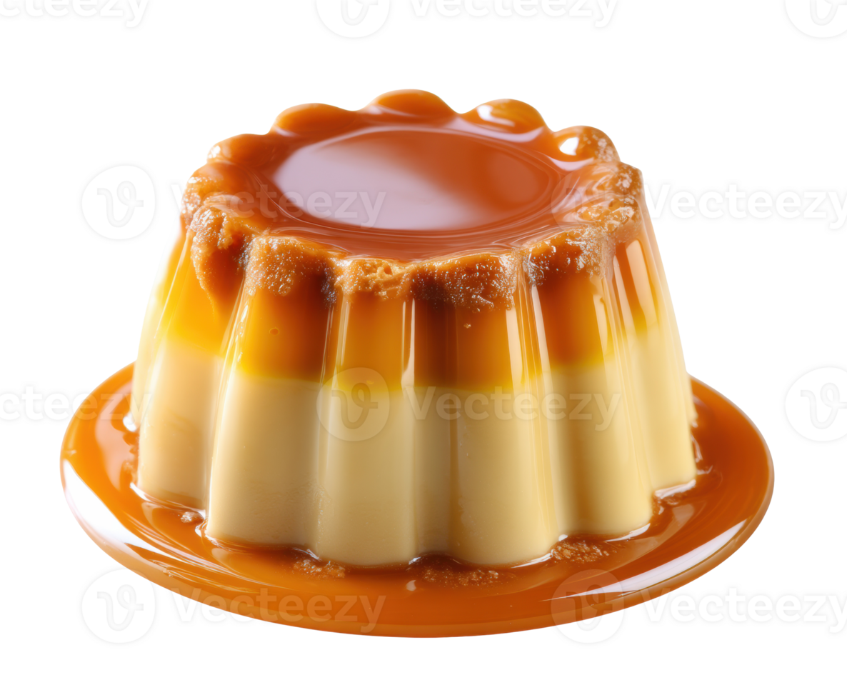Flan dessert with caramel sauce on a plate png
