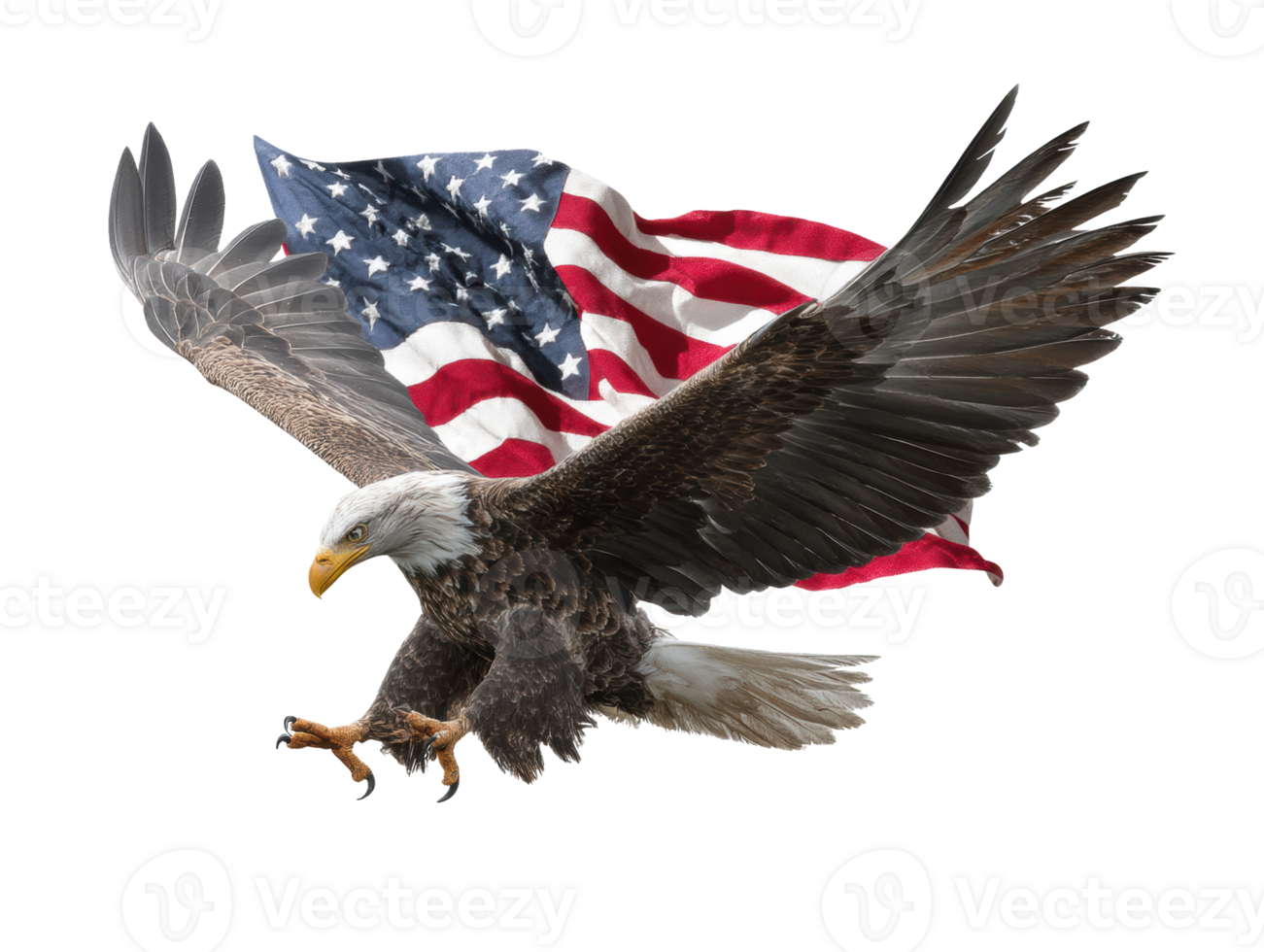 Eagle soaring against an American flag backdrop png