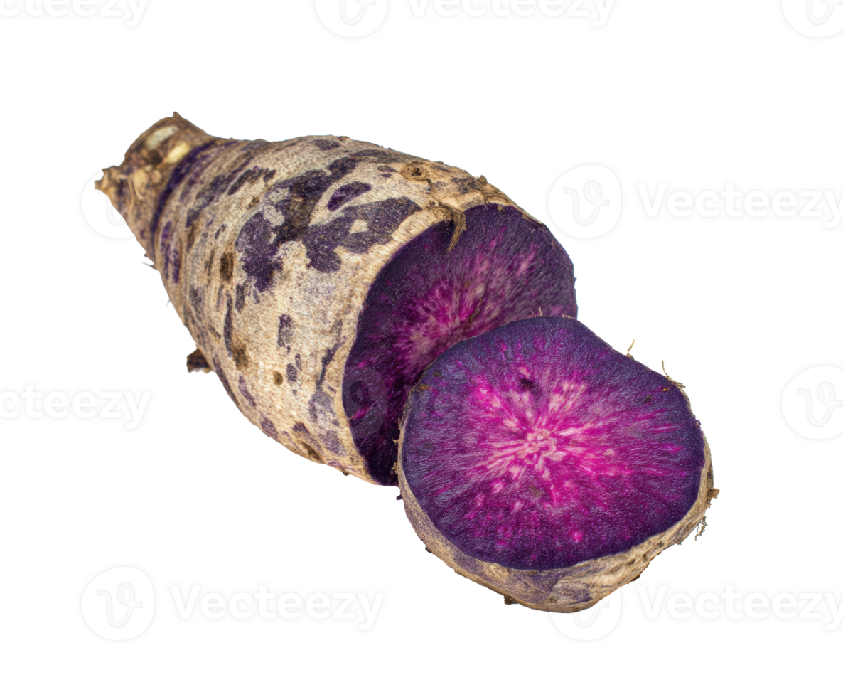 Purple yam rich in color, sliced for culinary use and health benefits png