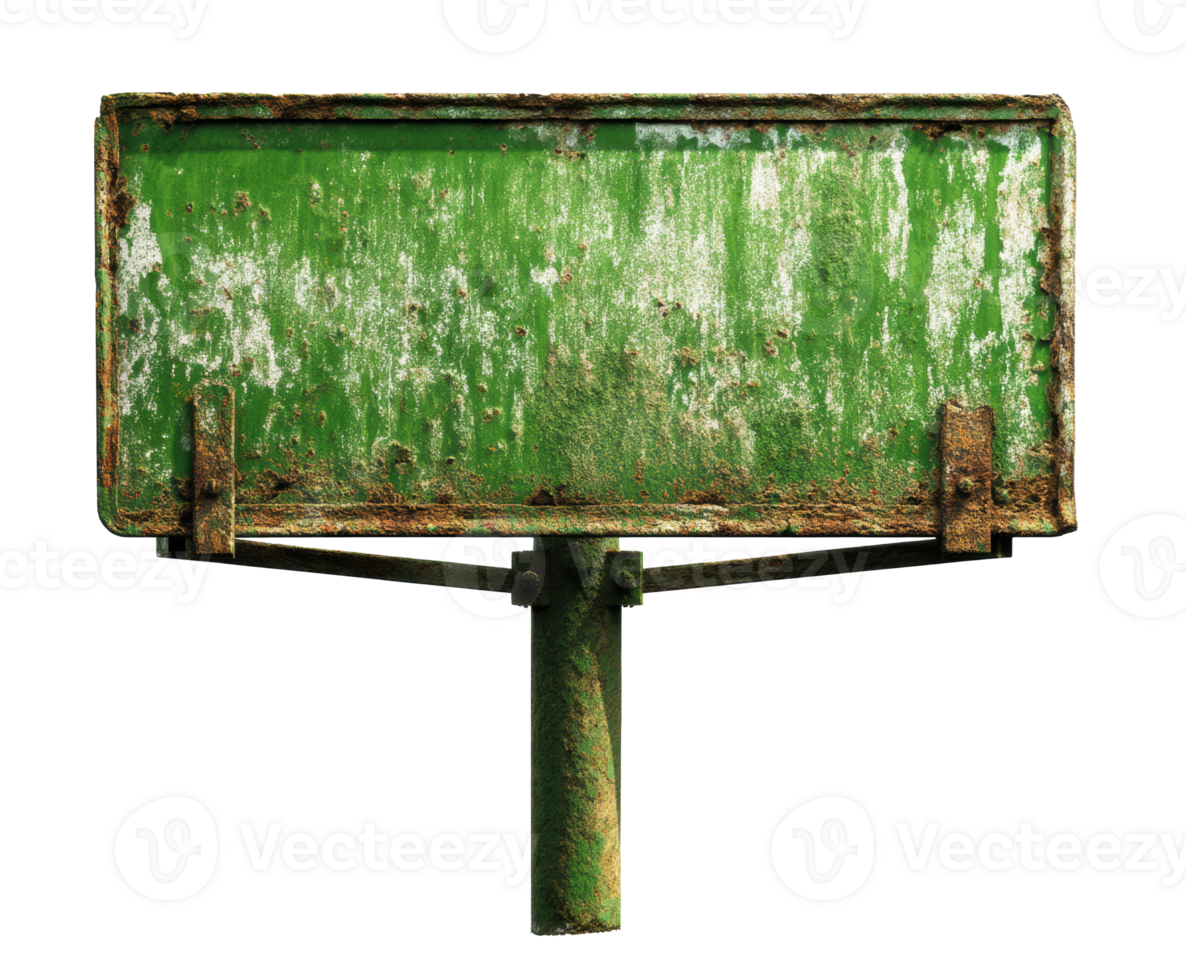 Weathered green signpost with rusted metal structure for outdoor use png