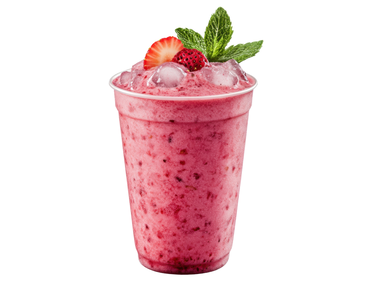 Refreshing strawberry mint smoothie served in a clear cup with ice png