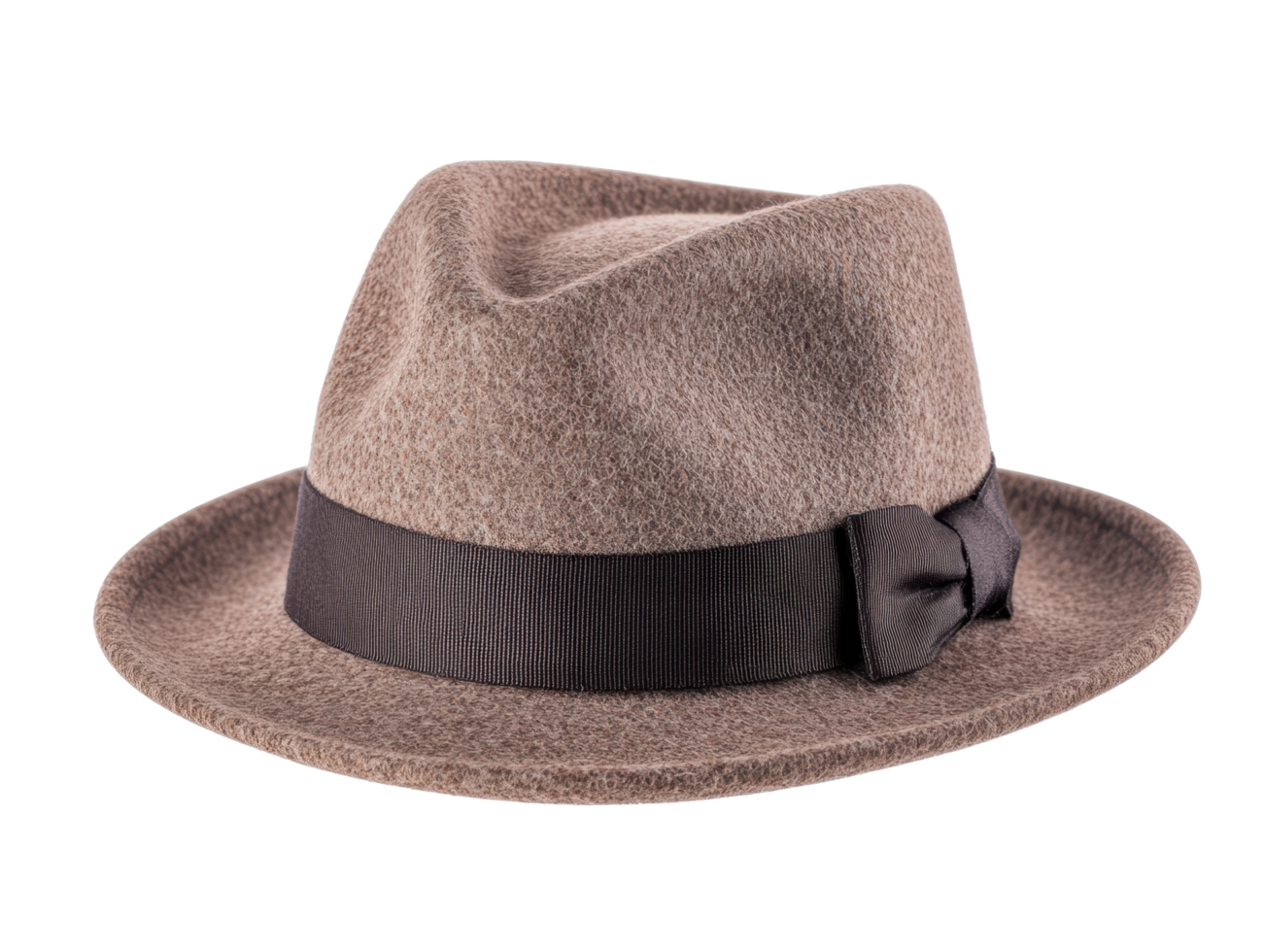 Stylish brown fedora hat with black ribbon for fashion accessories png