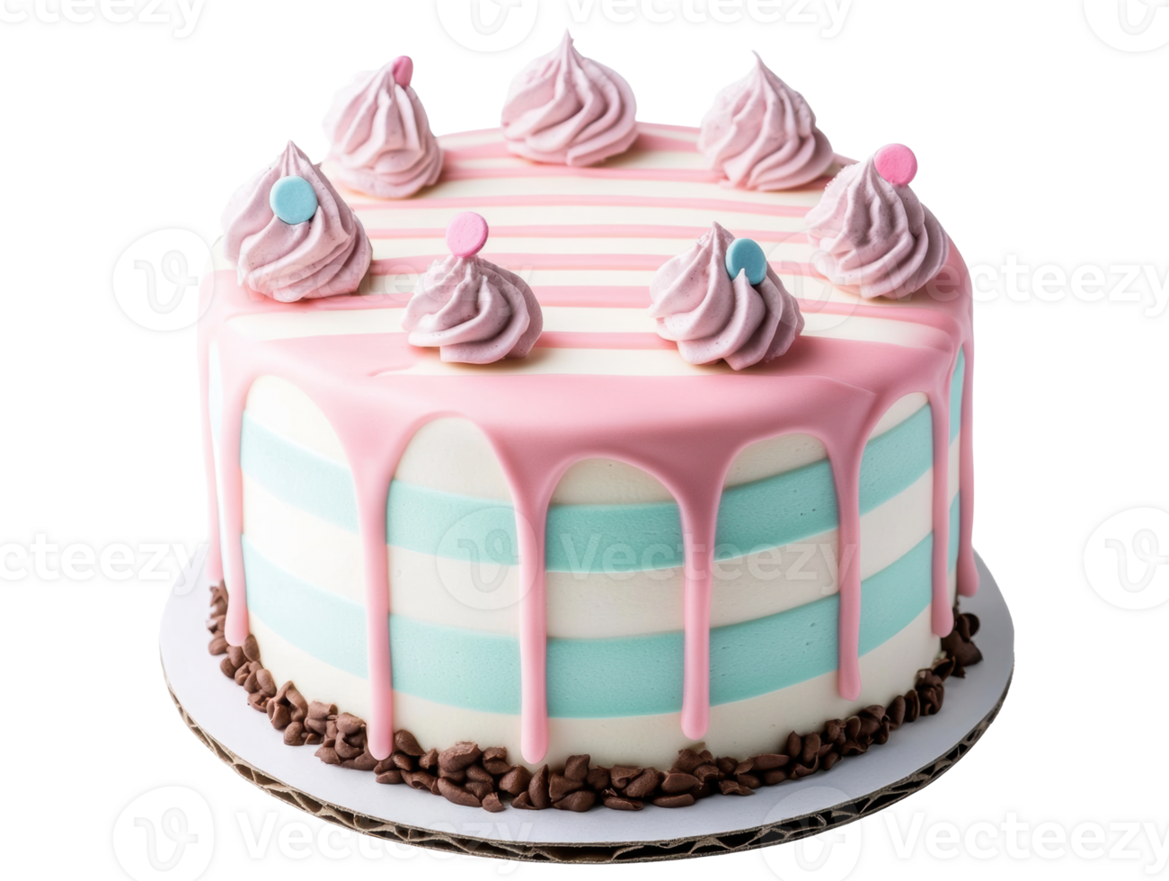 Colorful birthday cake with cream frosting and chocolate topping png
