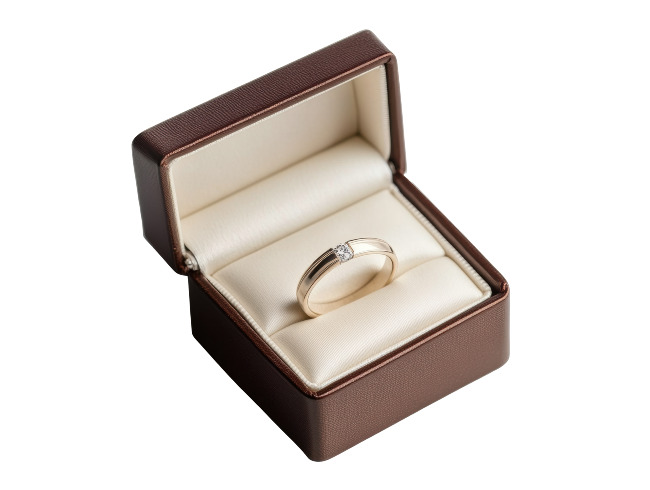 Elegant wedding ring in a brown velvet box for special occasions png