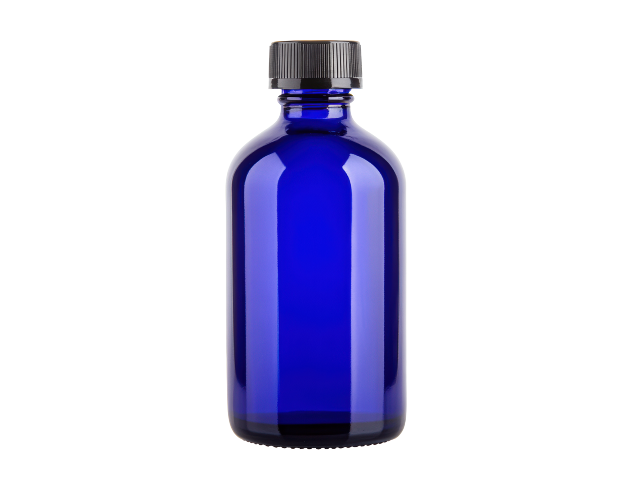 Cobalt blue glass bottle for essential oils and home remedies png