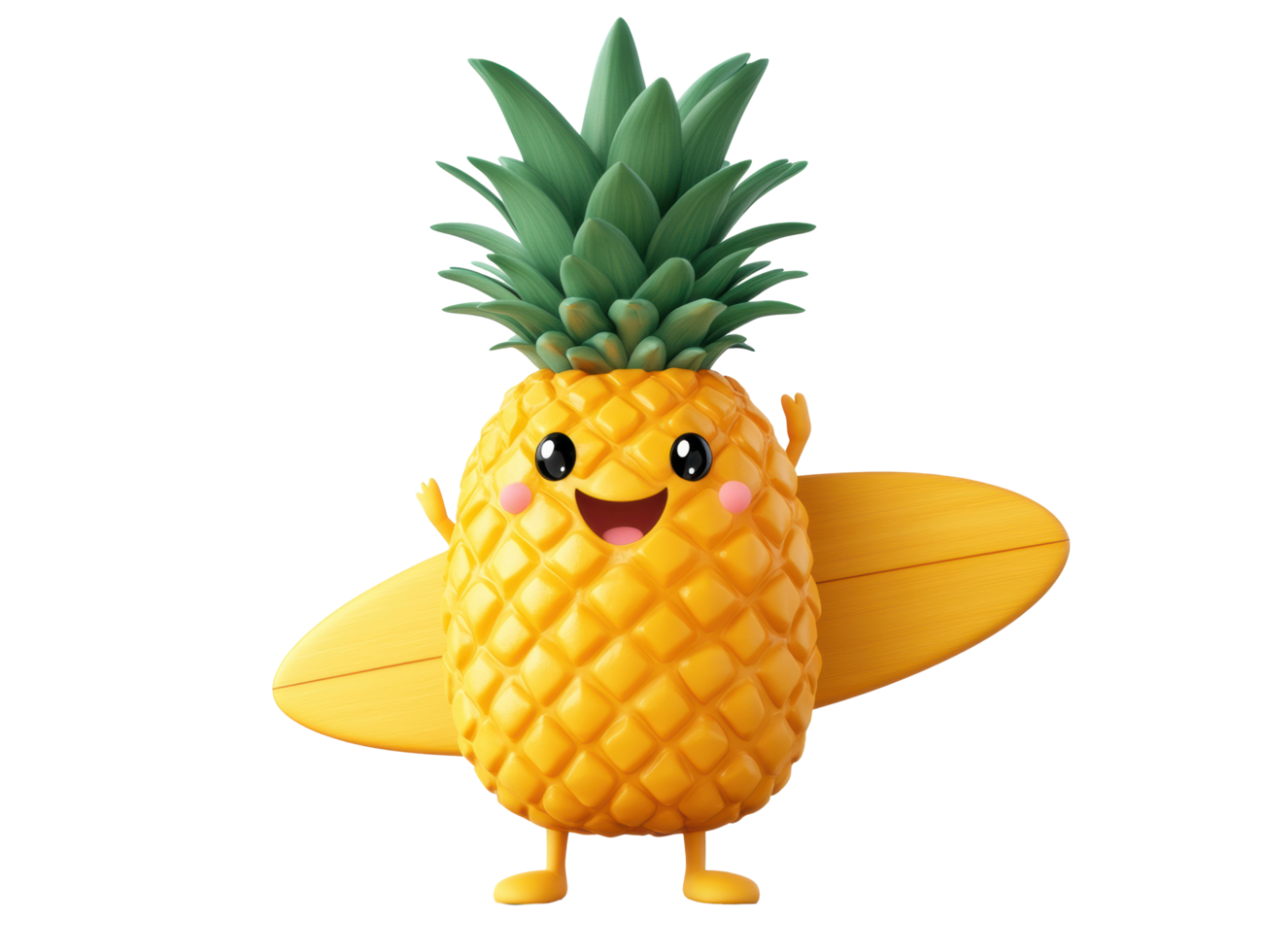 Cheerful pineapple character with surfboard for summer fun png