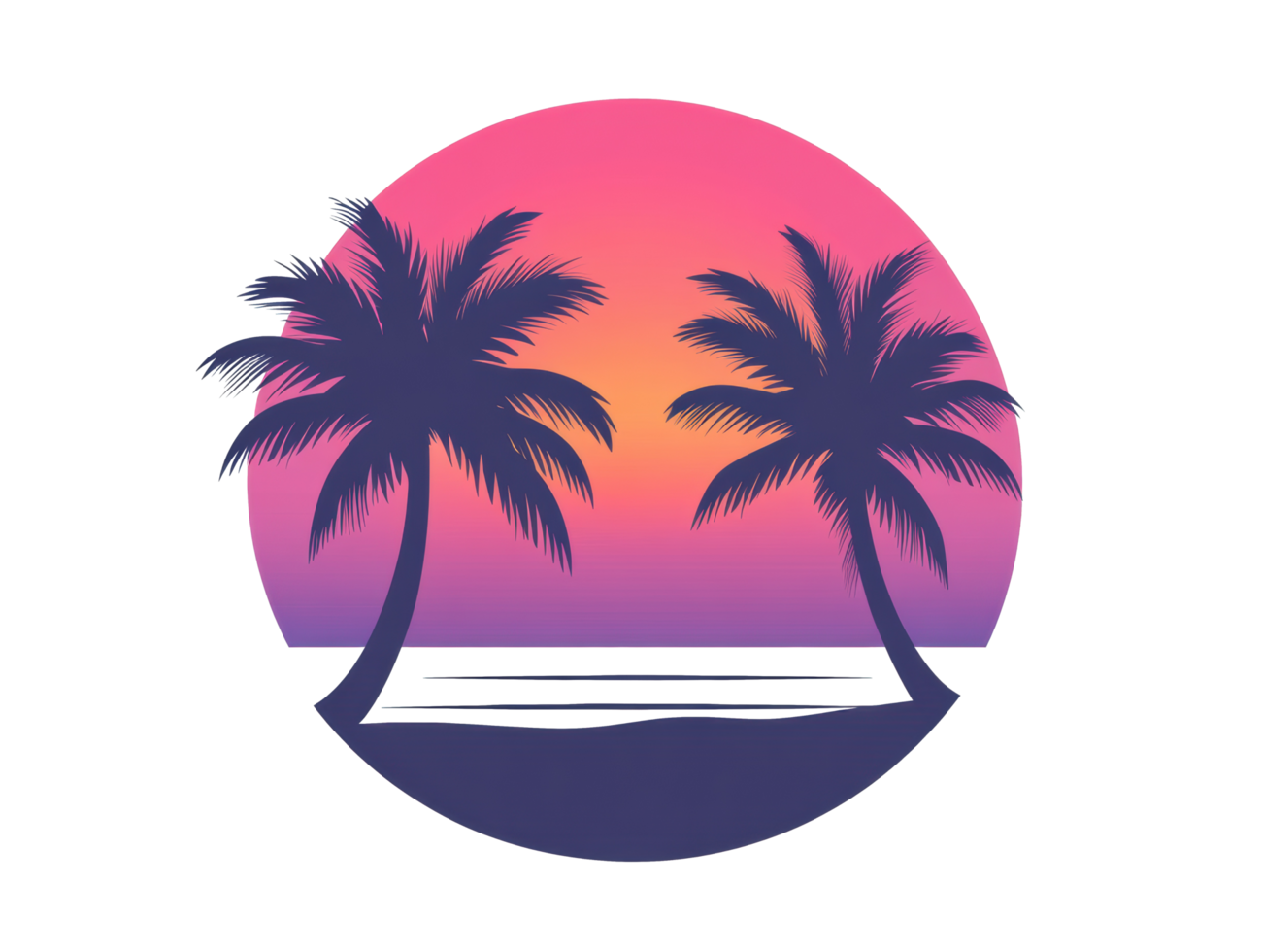 Sunset beach with palm trees and ocean view design for posters png