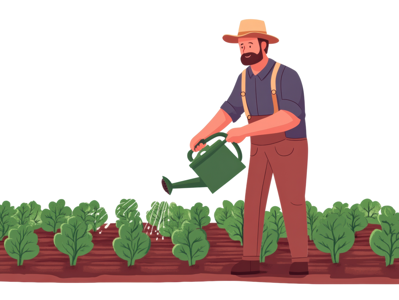 Caring for a vegetable garden with watering can during the day png