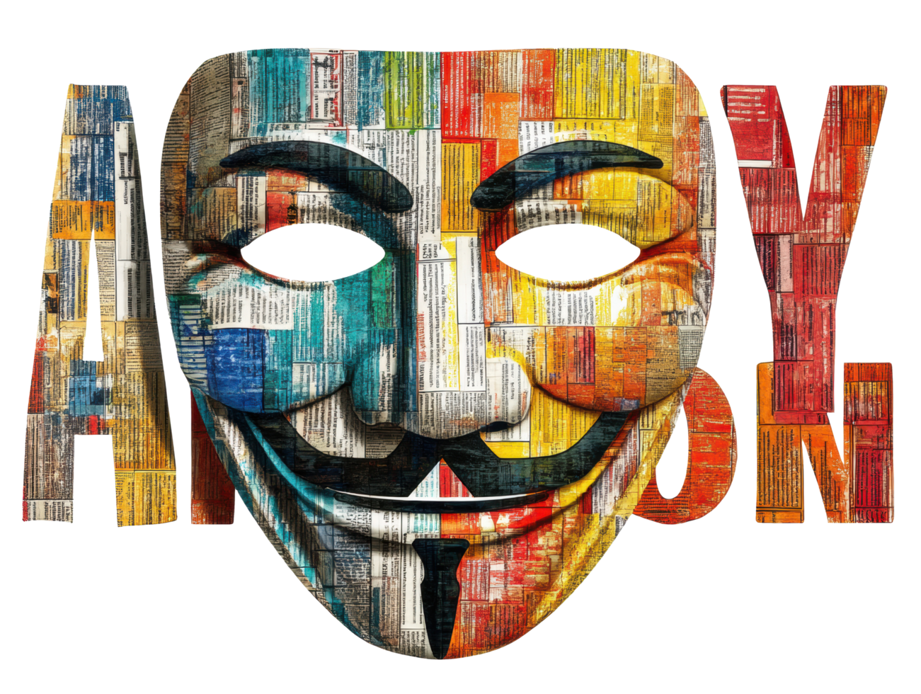 Colorful art mask representing anonymity and protest themes png
