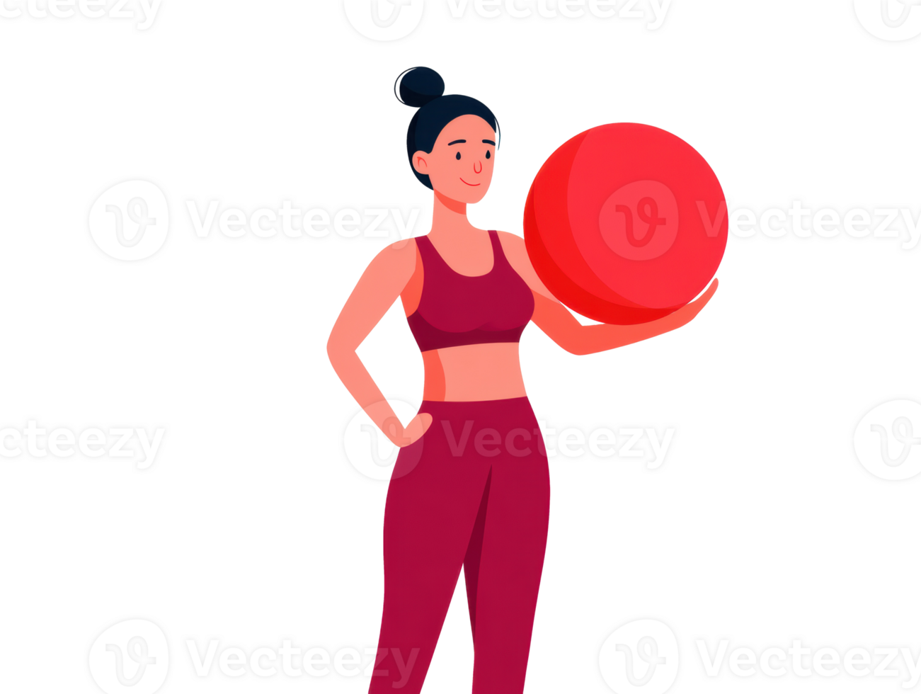 Fitness woman holding a red exercise ball in workout attire png