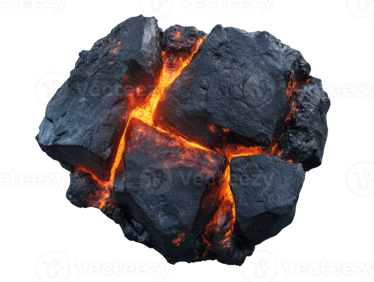 Natural volcanic rock with glowing lava cracks for creative projects png