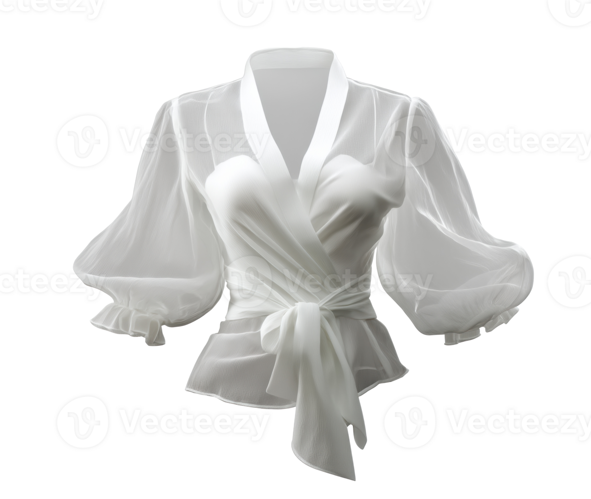 Elegant white blouse with puff sleeves for stylish outfits png