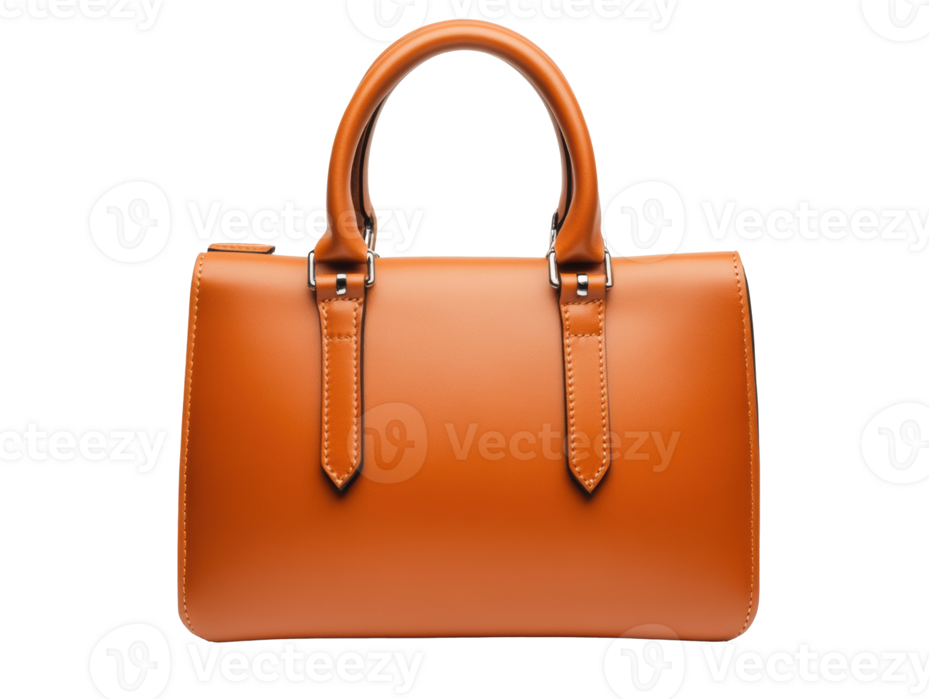 Elegant orange handbag with structured design and functional straps png