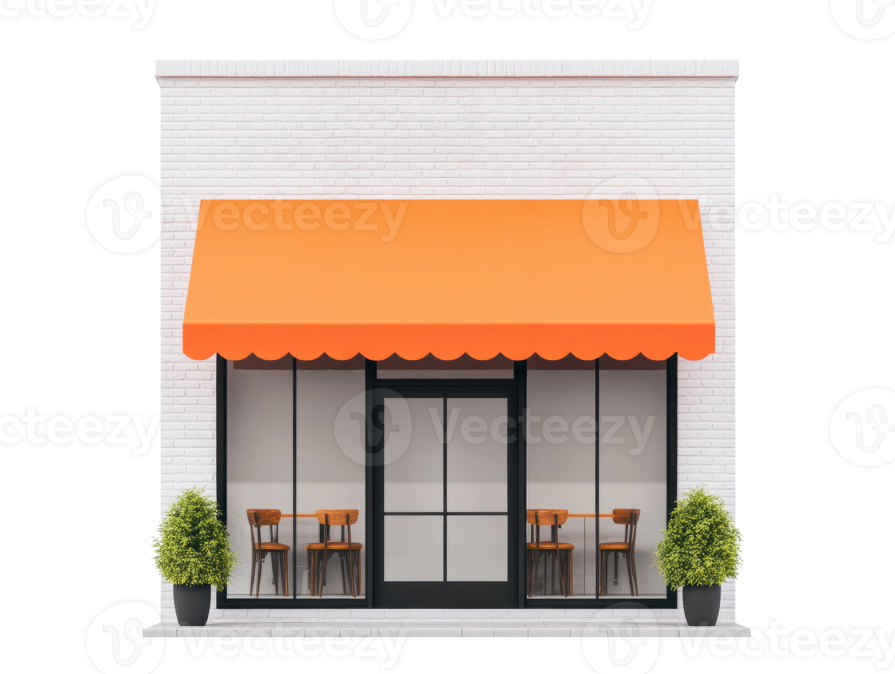 Orange awning cafe exterior with seating area for casual dining png