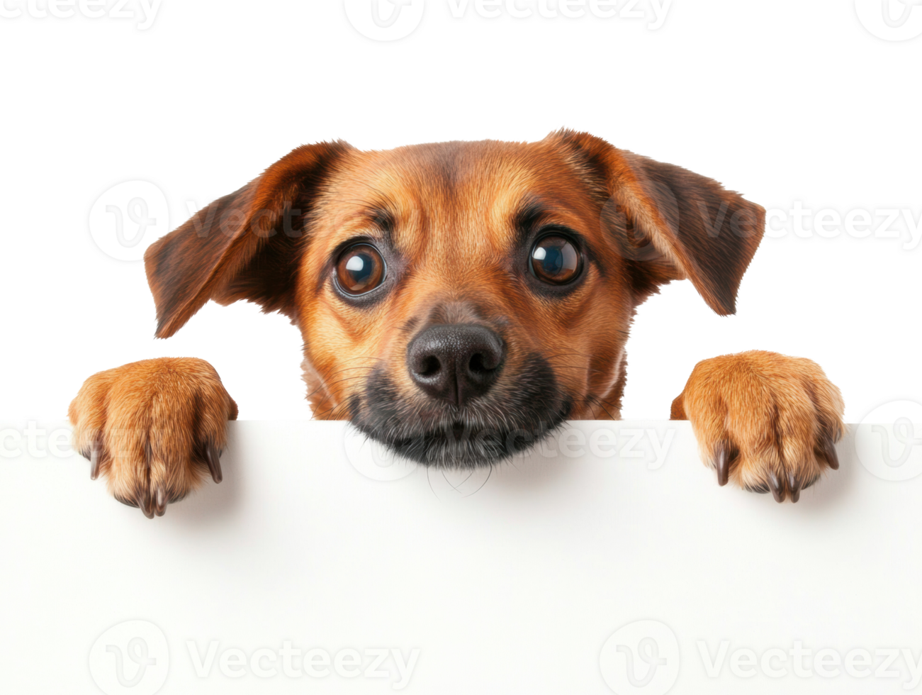 Cute cheerful dog looking over a blank sign ready for your message png