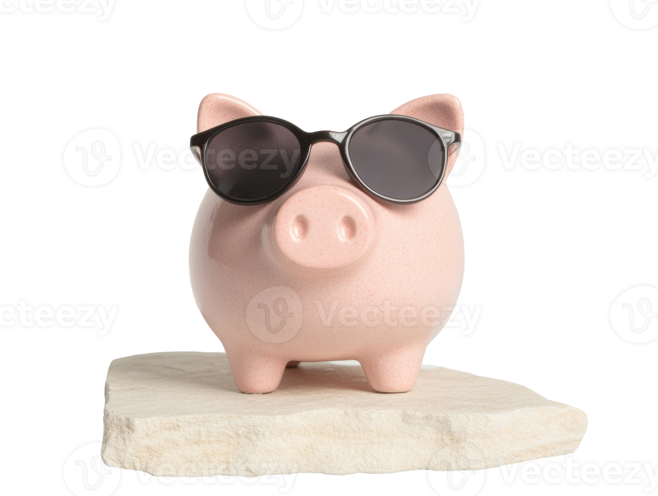 Cheerful pig wearing sunglasses on a stone base for summer decor png