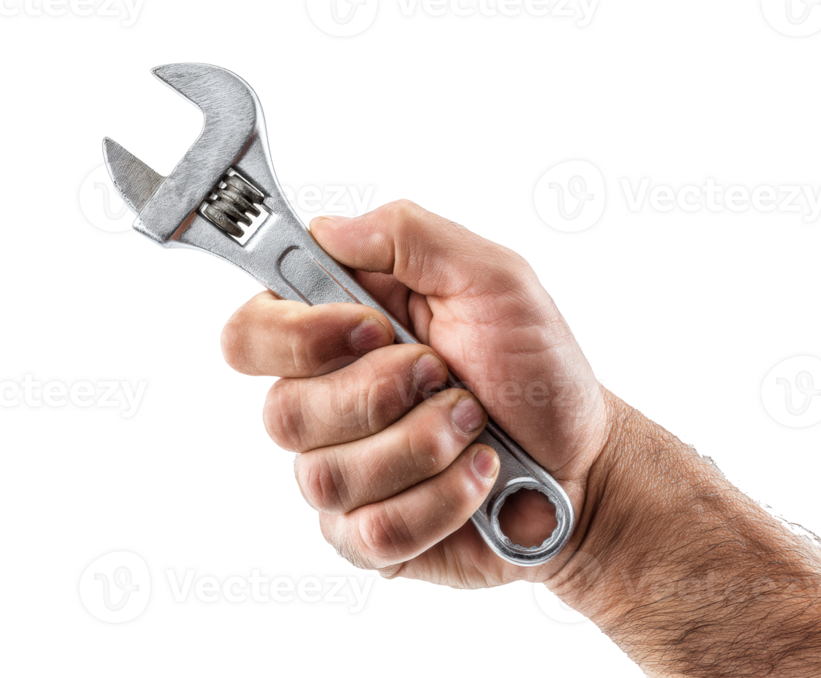 Hand holding adjustable wrench for home repair tasks png