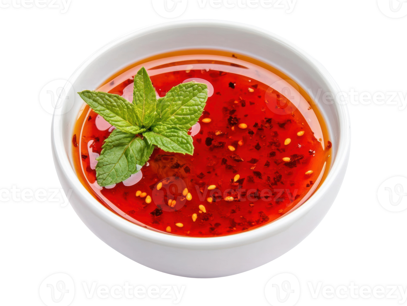 Sweet and spicy dipping sauce with fresh mint garnish for dishes png