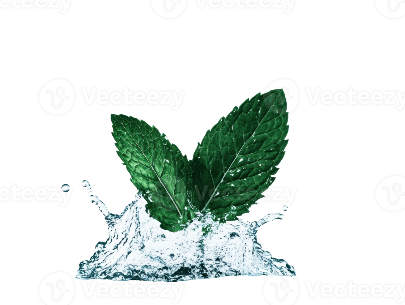 Fresh mint leaves splashing in clear water for culinary use png