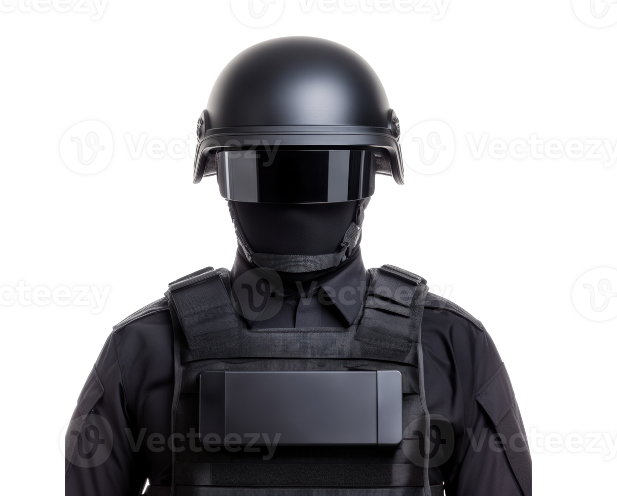 A person dressed in tactical security gear stands ready for action png