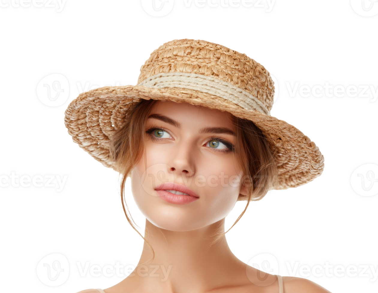 Natural beauty with a straw hat for summer fashion png