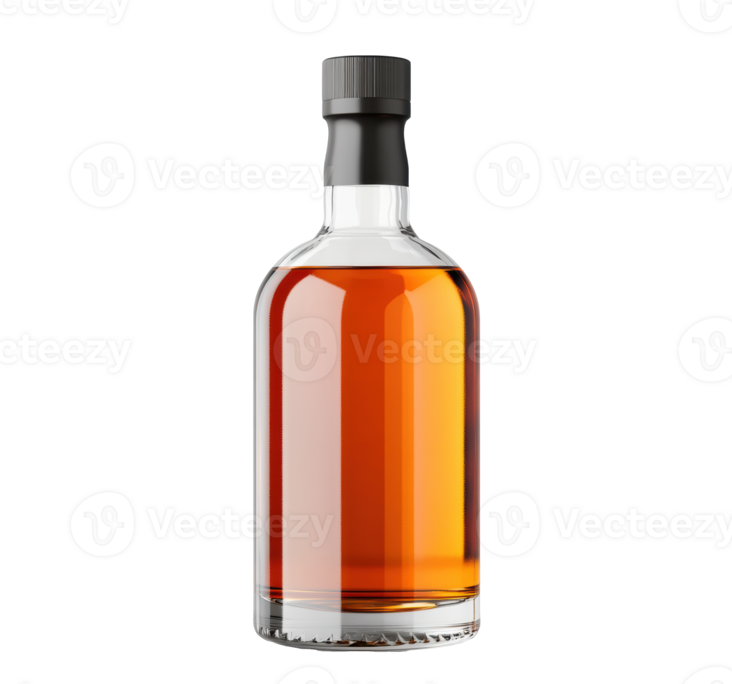Elegant bottle of amber liquor for refined tasting experiences png