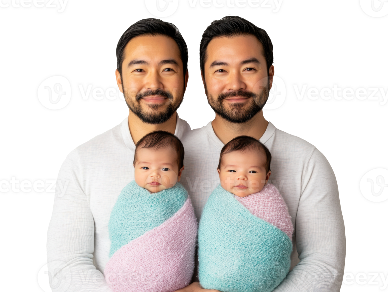 Twins and dads in cozy sweaters enjoying family time png