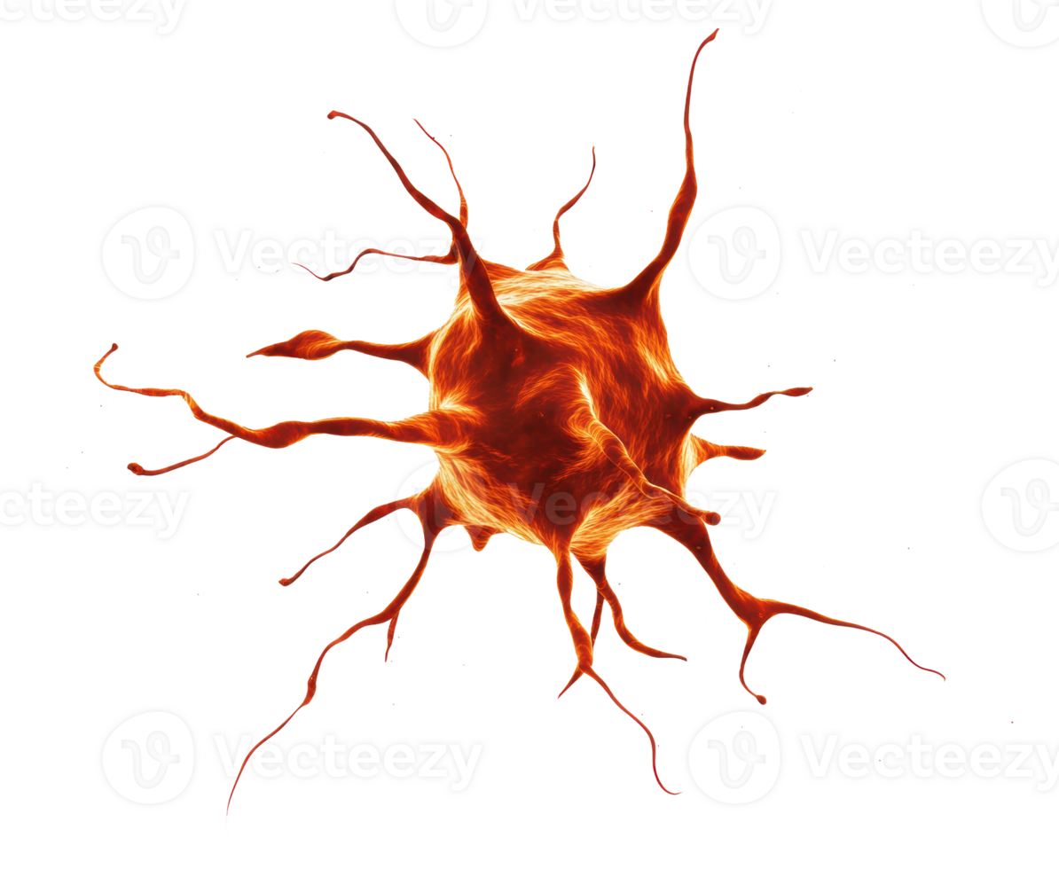 Bright and detailed neural cell exhibits an array of long extensions png