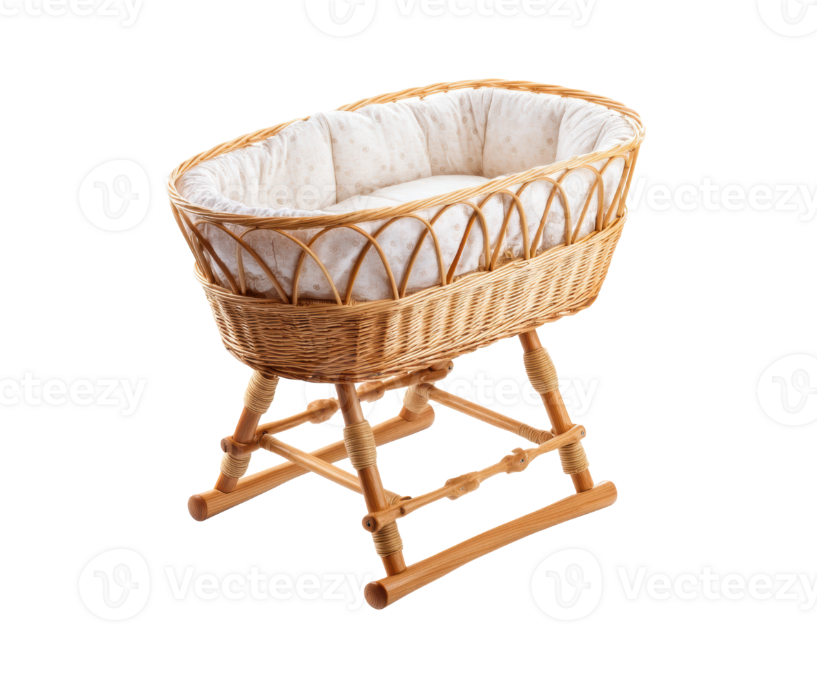 Cozy wicker bassinet for newborns and infants in nursery design png